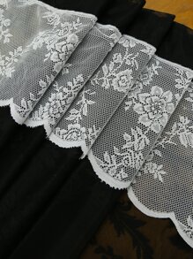 1入組蕾絲設計薄透窗簾 - 黑與白 - 查看 5