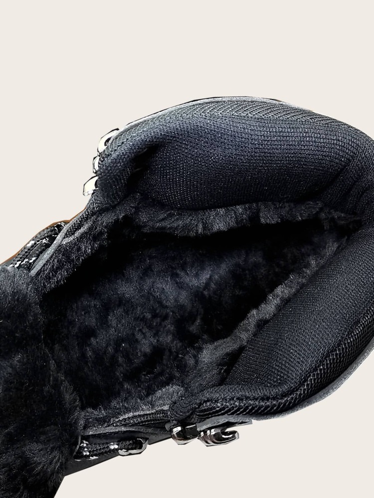 Men Letter Patch Decor Giày bốt đi bộ PU phía trước có dây buộc cho ngoài trời - màu đen - Xem 4