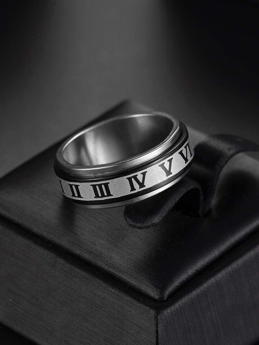 Fashionable and Popular Men Roman Numeral Detail Ring Stainless Steel ...