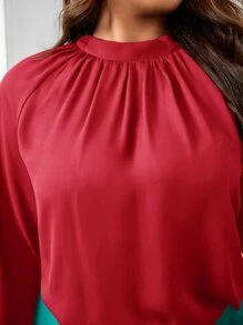 SHEIN Frenchy Plus Keyhole Back Mock Neck Blouse - Red - View 6