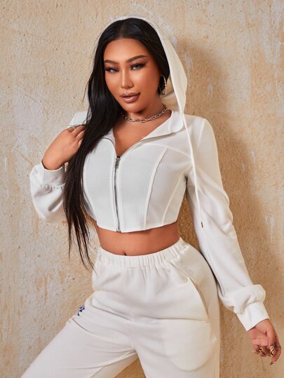 SHEIN SXY Zip Up Drawstring Crop Hoodie | SHEIN USA