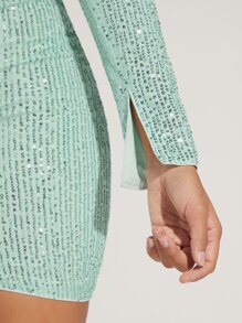 SHEIN BAE Christmas Tie Backless Sequin Crop Top & Bodycon Skirt Set