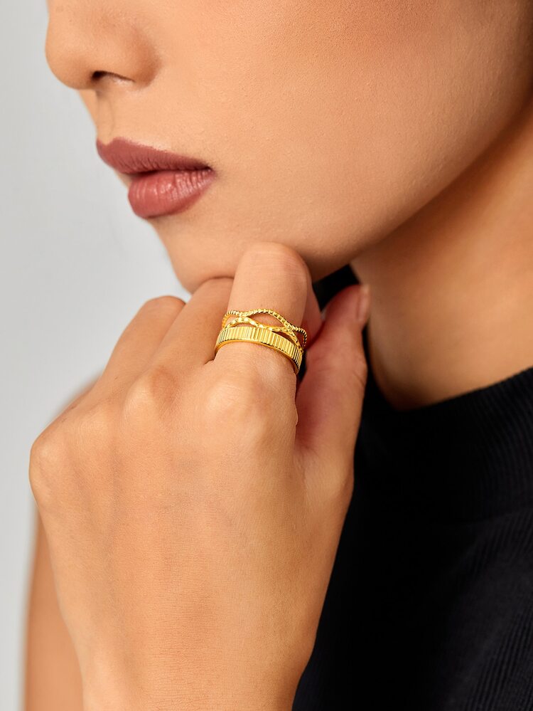 Anillo abierto con abertura - Amarillo Oro - Añade 3