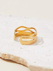 Hollow Out Cuff Ring - Yellow Gold - View 5