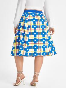Printed Paige Plus Plaid & Heart Print Mid Length Flare Skirt - Blue - View 2