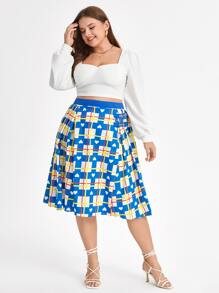 Printed Paige Plus Plaid & Heart Print Mid Length Flare Skirt - Blue - View 4