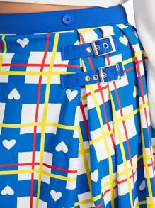 Printed Paige Plus Plaid & Heart Print Mid Length Flare Skirt - Blue - View 5