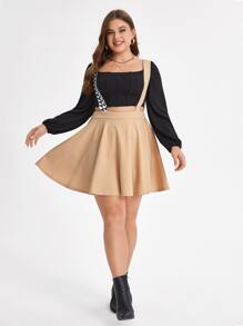 ChiChi Brewer Plus Geo Print Strap Suspender Skirt - Apricot - View 1