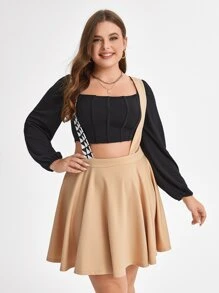 ChiChi Brewer Plus Geo Print Strap Suspender Skirt - Apricot - View 5
