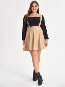 ChiChi Brewer Plus Geo Print Strap Suspender Skirt - Apricot - View 6