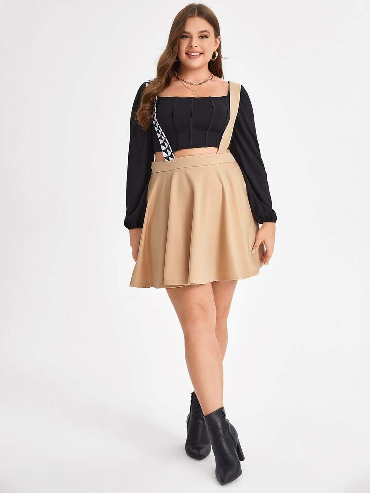 ChiChi Brewer Plus Geo Print Strap Suspender Skirt - Apricot - View 6