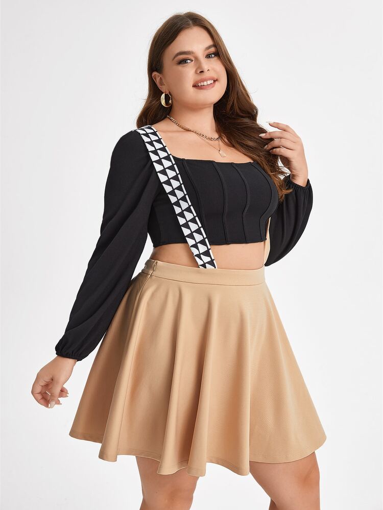 ChiChi Brewer Plus Geo Print Strap Suspender Skirt - Apricot - View 7