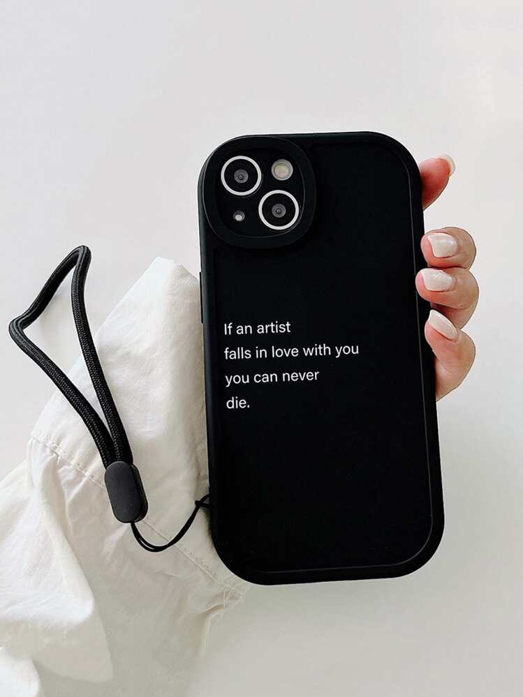 Cherry Blossom Print Phone Case, Lanyard Phone Case, White Silicone Phone Case, Compatible With IPhone, Galaxy, S24 Ultra,International Version, Not The Domestic Version - Black and White - View 1