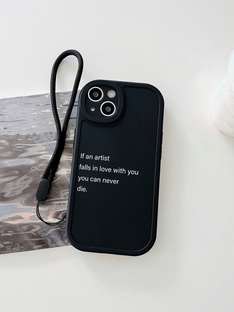 Cherry Blossom Print Phone Case, Lanyard Phone Case, White Silicone Phone Case, Compatible With IPhone, Galaxy, S24 Ultra,International Version, Not The Domestic Version - Black and White - View 4