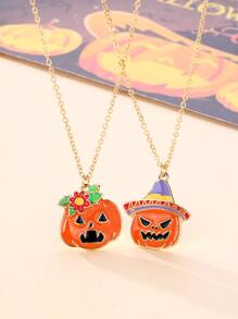 2入組女孩萬聖節南瓜吊墜項鏈 - 彩色 - 查看 1