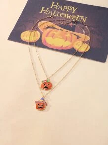 2入組女孩萬聖節南瓜吊墜項鏈 - 彩色 - 查看 2