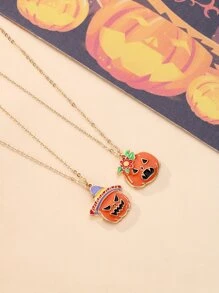 2入組女孩萬聖節南瓜吊墜項鏈 - 彩色 - 查看 3