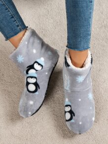 Penguin Pattern Thermal Lined Slipper Boots - Grey - View 1
