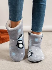 Penguin Pattern Thermal Lined Slipper Boots - Grey - View 2