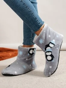 Penguin Pattern Thermal Lined Slipper Boots - Grey - View 3