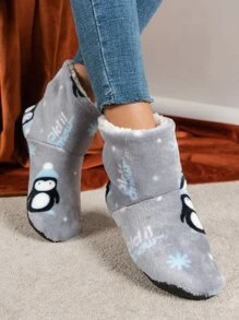 Penguin Pattern Thermal Lined Slipper Boots - Grey - View 4