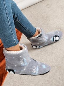 Penguin Pattern Thermal Lined Slipper Boots - Grey - View 5
