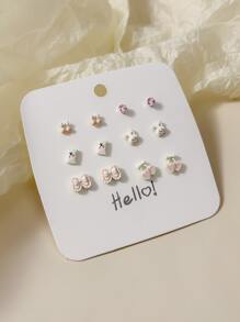 6pairs Rabbit & Bow Design Stud Earrings - Multicolor - View 2