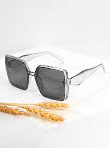 Geometric Frame Fashion Glasses - Light Grey - View 1
