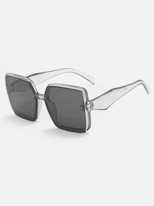 Geometric Frame Fashion Glasses - Light Grey - View 2