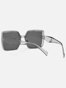 Geometric Frame Fashion Glasses - Light Grey - View 3