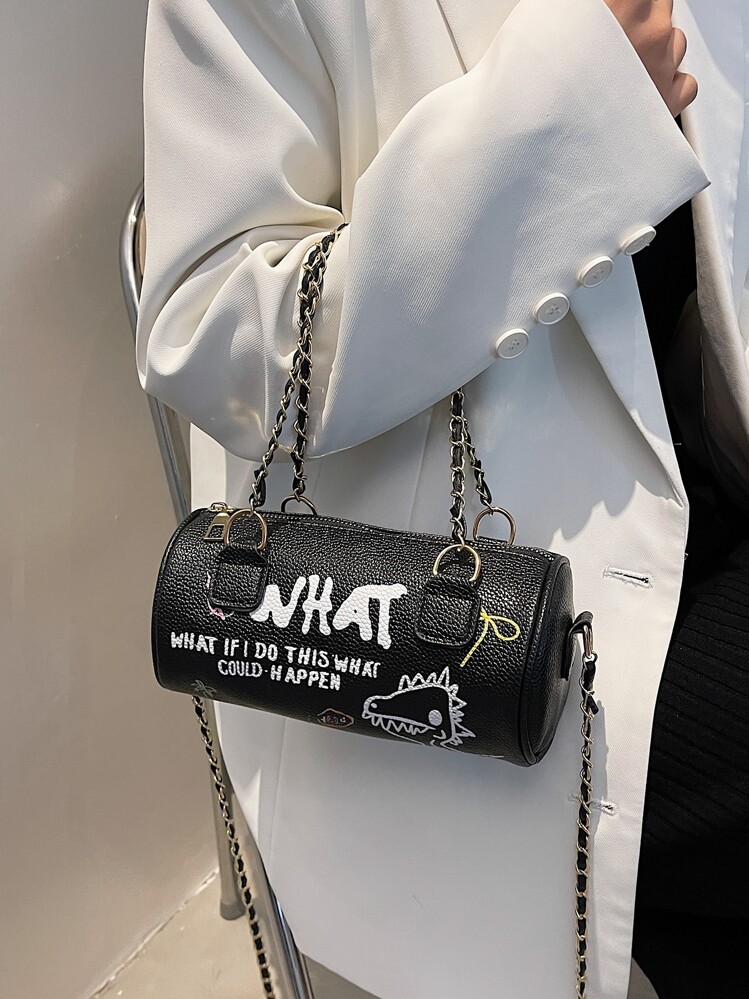 防水、輕巧、商務休閒字母和卡通圖案波士頓包適合青少年女大學生、菜鳥和白領，非常適合辦公室、大學、工作、商務、通勤 - 黑色 - 查看 2