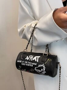 防水、輕巧、商務休閒字母和卡通圖案波士頓包適合青少年女大學生、菜鳥和白領，非常適合辦公室、大學、工作、商務、通勤 - 黑色 - 查看 4