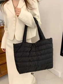 Túi tote chần gòn sức chứa lớn siêu nhẹ - màu đen - Xem 4