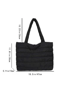 Túi tote chần gòn sức chứa lớn siêu nhẹ - màu đen - Xem 7