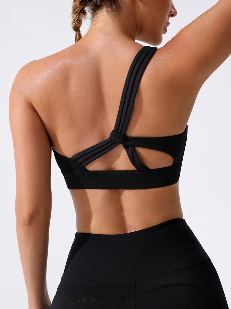 Slayform Cut Out One Shoulder Sports Bra - Black - View 1