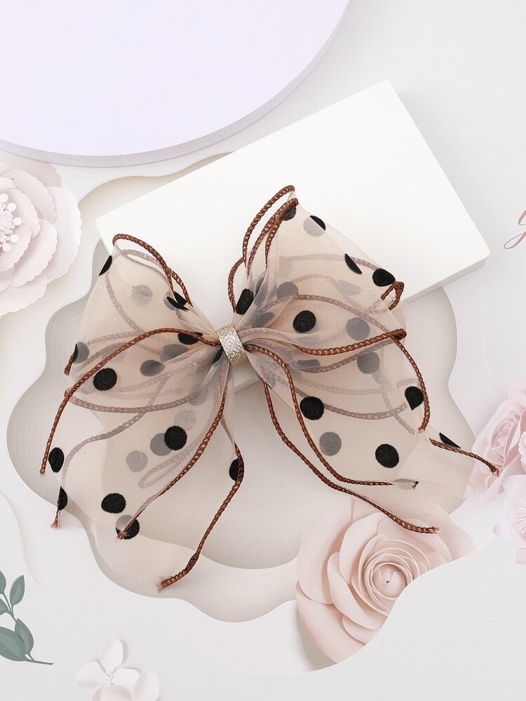 小女童波卡圓點蝴蝶結裝飾髮夾 - 杏色 - 查看 1