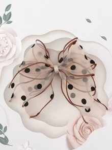 小女童波卡圓點蝴蝶結裝飾髮夾 - 杏色 - 查看 2