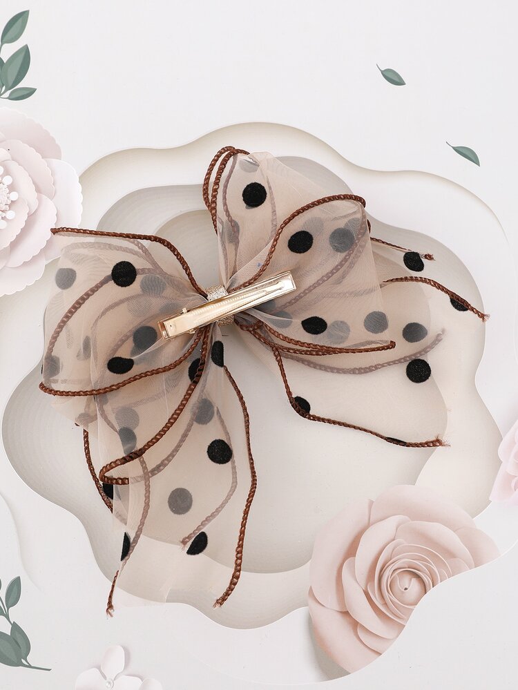 小女童波卡圓點蝴蝶結裝飾髮夾 - 杏色 - 查看 3