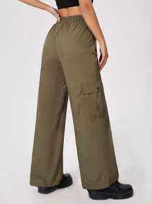 SHEIN PETITE Pantalones cargo unicolor - Verde militar - Ver 2