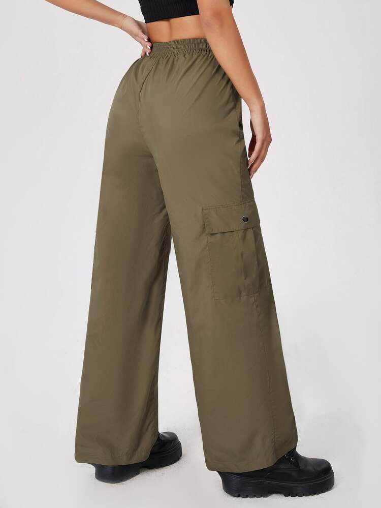 SHEIN PETITE Solid Cargo Trousers - Army Green - View 2