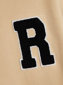 GENTILAND Men Letter Patched Contrast Binding Fleece Pullover - Khaki - View 3