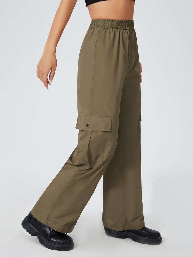 SHEIN PETITE Solid Cargo Trousers - Army Green - View 5