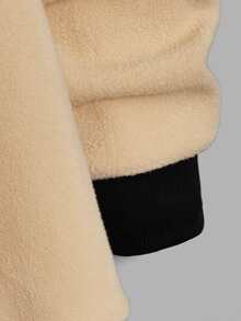 GENTILAND Men Letter Patched Contrast Binding Fleece Pullover - Khaki - View 4