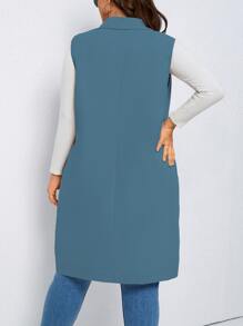 SHEIN LUNE Plus Lapel Neck Single Button Vest Coat - Cadet Blue - View 2