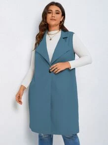 SHEIN LUNE Plus Lapel Neck Single Button Vest Coat - Cadet Blue - View 7