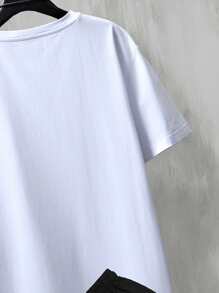 Manfinity Homme Men Letter & Picture Print Drop Shoulder Tee & Drawstring Waist Shorts