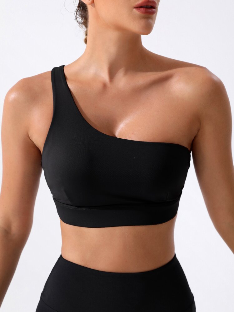 Slayform Cut Out One Shoulder Sports Bra - Black - View 5