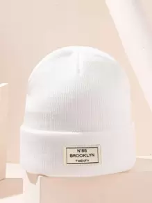 1 件儿童纯色户外休闲时尚印花布鲁克林字母图案舒适针织帽，适合所有季节 - 白色 - 查看 2