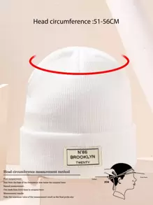 1 件儿童纯色户外休闲时尚印花布鲁克林字母图案舒适针织帽，适合所有季节 - 白色 - 查看 4