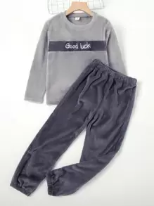 Boys' (little) Plush Letter Embroidered Homewear Set - Multicolor - View 1